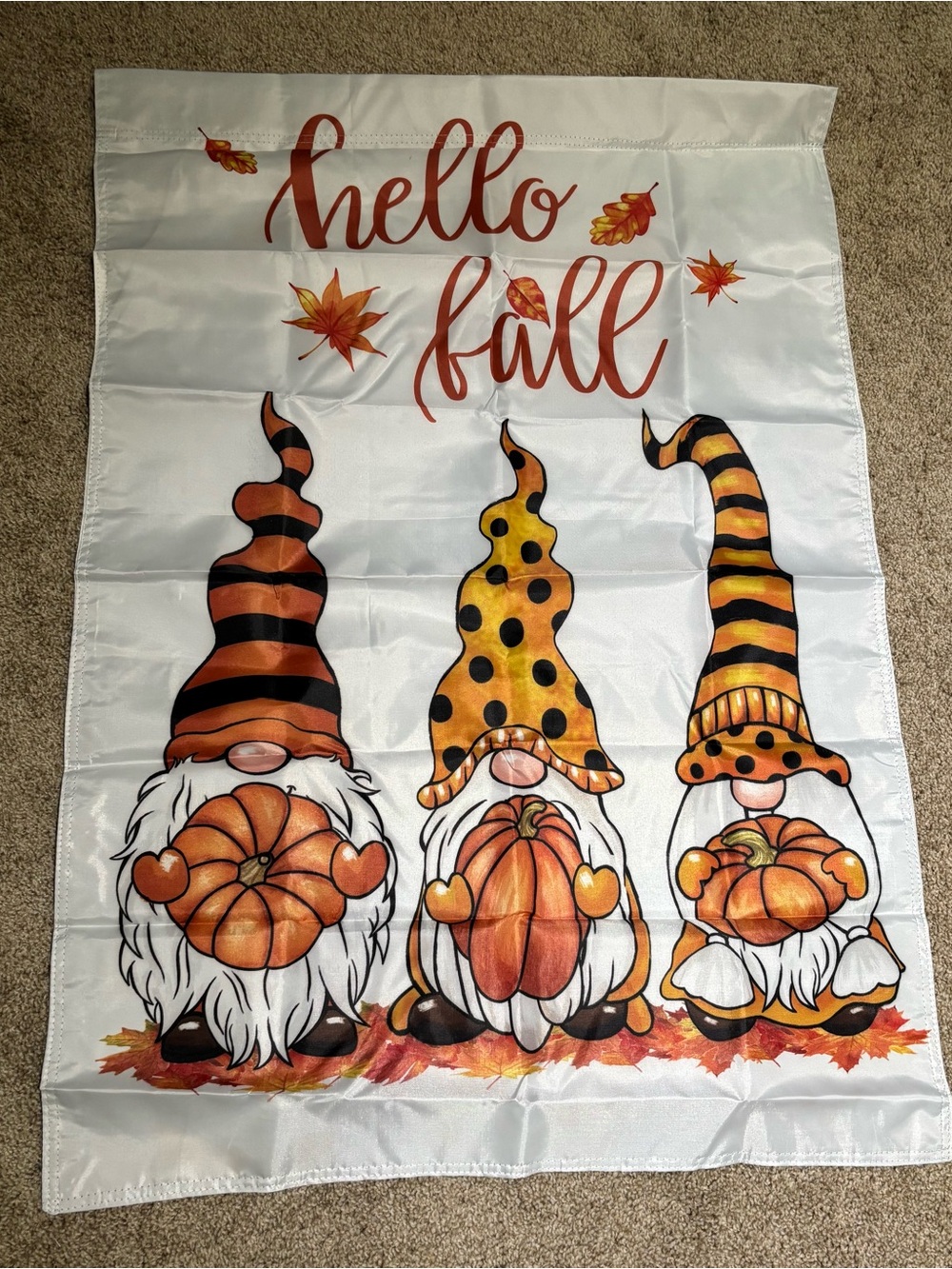 Hello Fall Gnome Garden Flag - Orange, Black, Yellow
